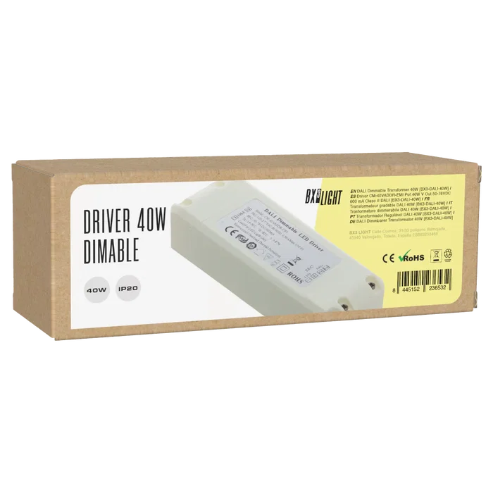 BX3 LIGHT Driver LED CM-40VADDR-EMI 40W 600 mA, Sortie 50-76 V DC, DALI, Classe II, avec Filtre EMI - pour éclairage technique