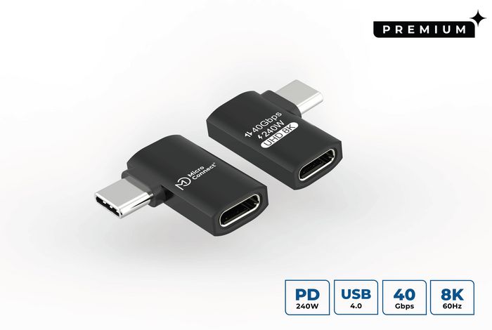 MicroConnect Adaptateur USB-C mâle coudé vers femelle USB4 Gen 3x2, 240W, 40Gbps MicroConnect Adaptateur USB-C mâle coudé vers femelle USB4 Gen 3x2, 240W, 40Gbps