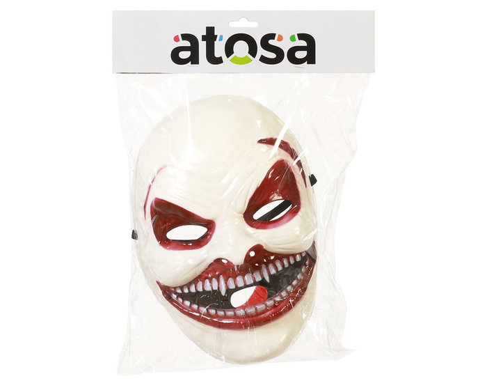 Masque blanc Halloween masque de clown maléfique ou démon avec langue rouge et dents pointues - parfait pour fêtes d'horreur