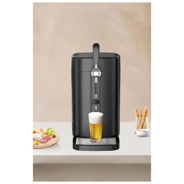 Continental Edison CEMB5B4 Tireuse à bière 5L Noire, 60W, Refroidissement thermoélectrique, Compatible fûts 5L, Bec verseur et bac d'égouttage amovible