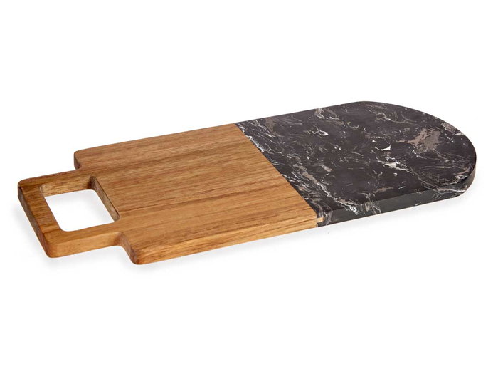 Kinvara Planche à Découper Bois et Marbre Noir avec Poignée 38x18 cm (Set de 8)