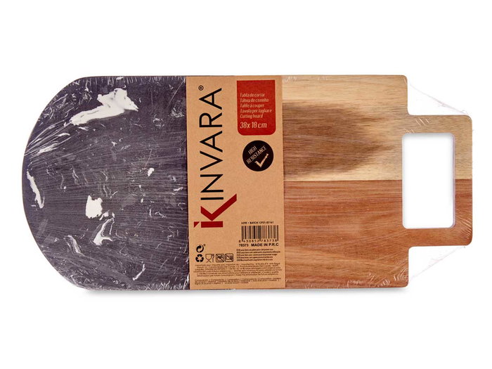 Kinvara Planche à Découper Bois et Marbre Noir avec Poignée 38x18 cm (Set de 8)