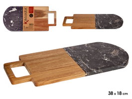 Kinvara Planche à Découper Bois et Marbre Noir avec Poignée 38x18 cm (Set de 8)
