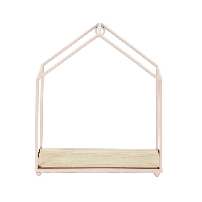 Home Deco Factory Lot de 3 étagères maison rose en métal et bois