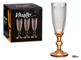Vivalto Copa Cava en Verre Décor Points Pied Ambré 180 ml 7x20x7 cm (Set de 36)
