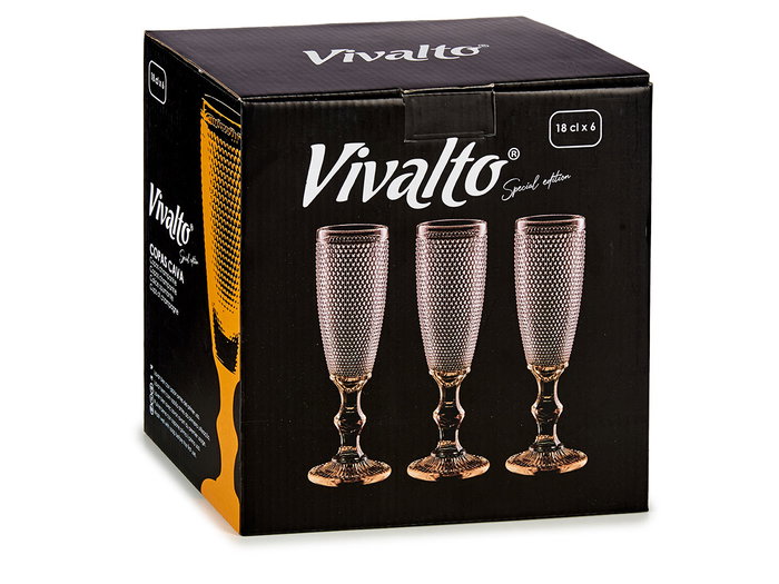 Vivalto Copa Cava en Verre Décor Points Pied Ambré 180 ml 7x20x7 cm (Set de 36)