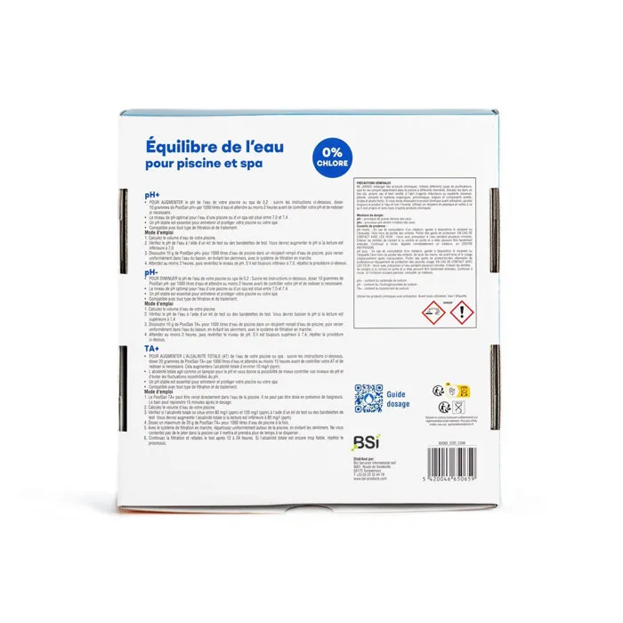 Poolsan - Kit de Traitement et d'Équilibre de l'Eau pour Piscine et Spa - pH+/pH-/TA+ 400g avec 25 Bandelettes de Test