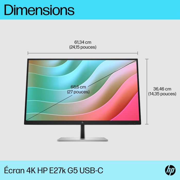 HP Écran USB-C 4K 68,6 cm (27") HP E27k G5 - Écran professionnel avec charge 65W, réglage ergonomique et haut-parleurs intégrés HP Écran USB-C 4K 68,6 cm (27") HP E27k G5 - Écran professionnel avec charge 65W, réglage ergonomique et haut-parleurs intégrés