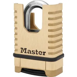 Master Lock M1177EURDCC - Cadenas à combinaison programmable en laiton massif haute sécurité, corps 58 mm, anse octogonale protégée, ultra-résistant