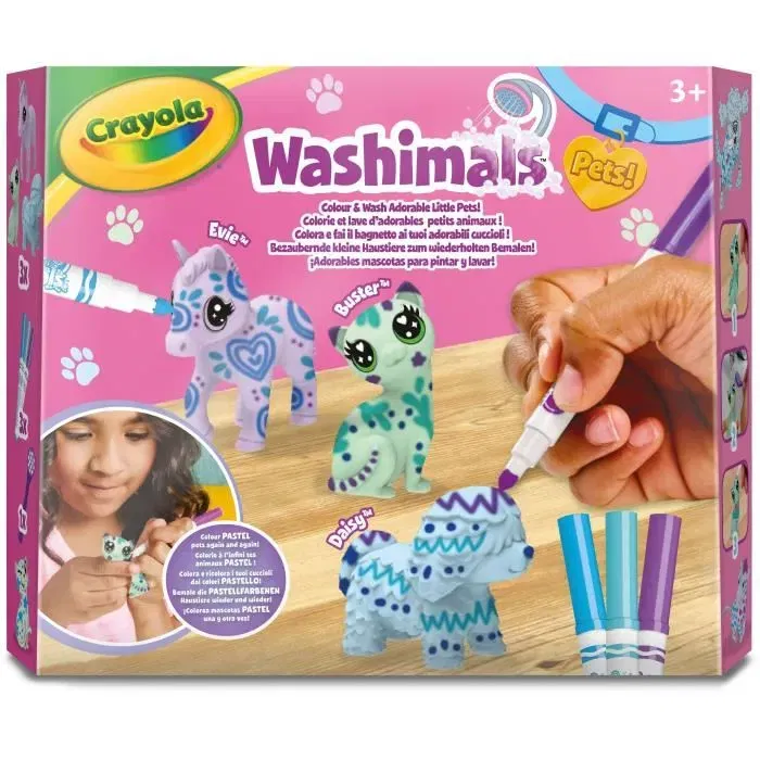 Crayola Coffret Créatif Washimals - 3 Animaux Pastel à Colorier et Laver - Jeu d'Activité pour Enfants à Partir de 3 Ans