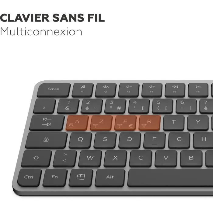 Mobility Lab Clavier sans fil triple Bluetooth et récepteur USB 2.4 GHz KP430W AZERTY compact avec touches plates et raccourcis multimédia, jusqu'à 29 jours d'autonomie