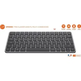 Mobility Lab Mini Clavier Sans Fil KP430W AZERTY Français Noir avec Touches Plates - 2.4 GHz, Bluetooth, Connexion USB-C, Raccourcis Multimédia pour Windows