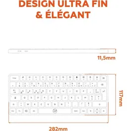 Mobility Lab Mini Clavier Sans Fil KP430W AZERTY Français Noir avec Touches Plates - 2.4 GHz, Bluetooth, Connexion USB-C, Raccourcis Multimédia pour Windows