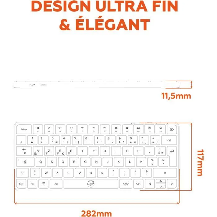 Mobility Lab Clavier sans fil triple Bluetooth et récepteur USB 2.4 GHz KP430W AZERTY compact avec touches plates et raccourcis multimédia, jusqu'à 29 jours d'autonomie
