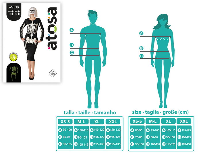 BigBuy Carnival Déguisement de Squelette Ajusté avec Squelette Brillant - Femme Adulte - M/L