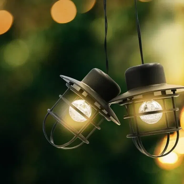 Lumisky Guirlande lumineuse solaire DETROIT 4 m avec 10 ampoules LED rondes blanc chaud style industriel