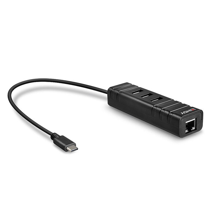 Lindy Convertisseur Hub USB 3.2 type C & Ethernet Gigabit Noir