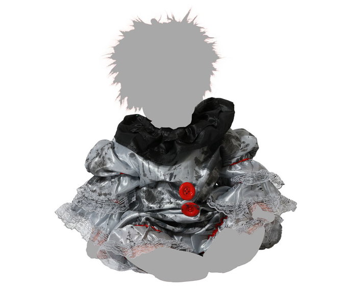 Déguisement Bébé Clown Gris Effrayant Avec Volants Noirs pour Halloween - Taille 6-12 Mois, Unisexe, 100% Polyester