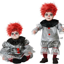 Déguisement Bébé Clown Sinistre Gris avec Volants Noirs 6-12 Mois pour Halloween - Ensemble Combinaison en Polyester
