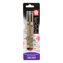 Sakura Pigma Micron 05 0,45 mm noir et rouge, lot de 2 pièces