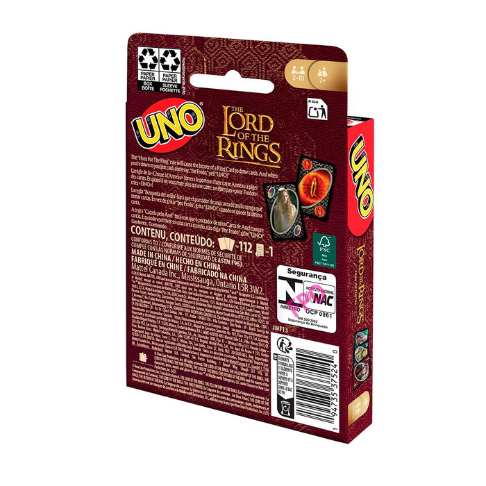 Mattel Games UNO Édition Le Seigneur des Anneaux JMF13 - Jeu de Cartes Classique avec Règle Spéciale 'La Quête de l'Anneau' - À partir de 7 ans Mattel Games UNO Édition Le Seigneur des Anneaux JMF13 - Jeu de Cartes Classique avec Règle Spéciale 'La Quête de l'Anneau' - À partir de 7 ans