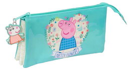 Safta Portatodo Triple Peppa Pig "Pretty Flowers" - Porte-tout, Boîte de rangement pour enfants, 22 x 12 x 3 cm, version espagnole, à partir de 3 ans