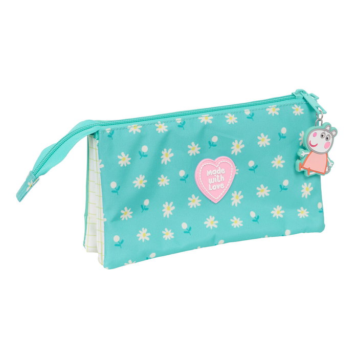 Trousse Fourre-Tout Triple Peppa Pig Pretty flowers Jaune Menthe 22 x 12 x 3 cm