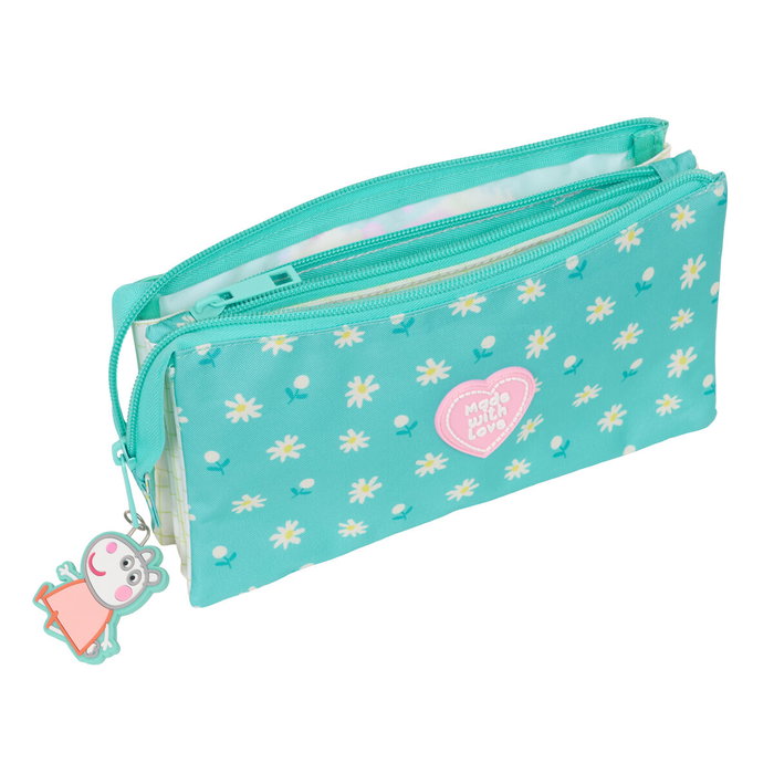 Trousse Fourre-Tout Triple Peppa Pig Pretty flowers Jaune Menthe 22 x 12 x 3 cm