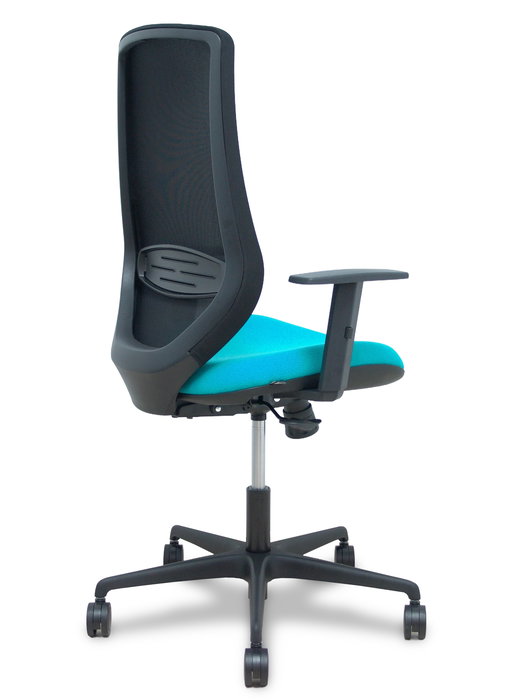Chaise Mardos Synchro 4 positions tissu Turquoise Maille Noir Base en nylon noir Accoudoir 1D Sans appui-tête Roulettes 65mm nylon