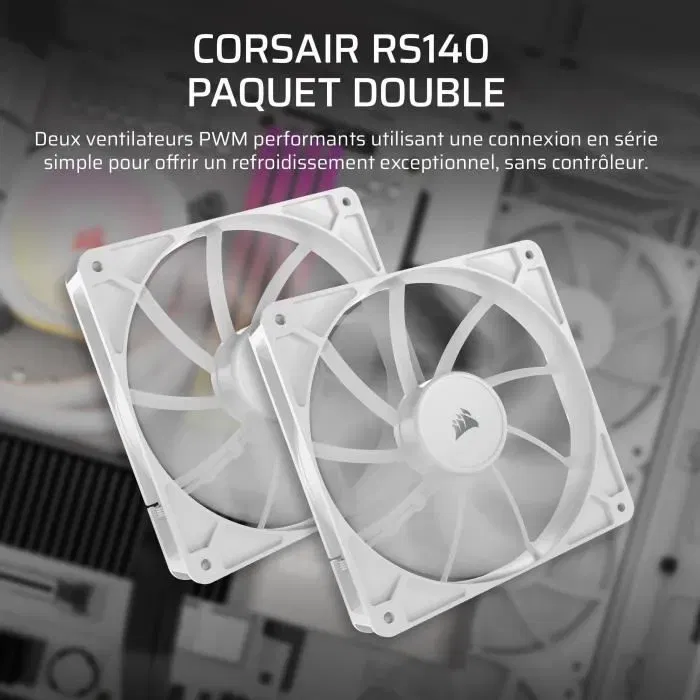 Corsair RS140 - Pack de 2 ventilateurs PC 140 mm PWM blancs - Refroidissement silencieux et haute performance