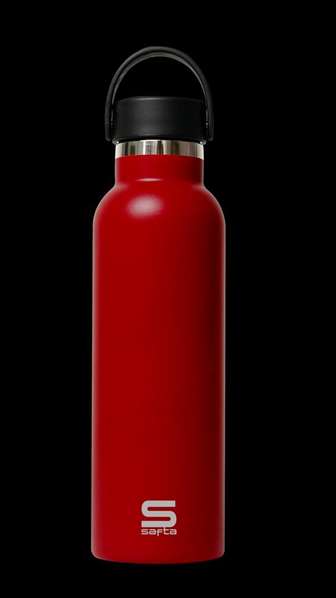 Safta Gourde isotherme à revêtement extérieur en caoutchouc, capacité 600 ml, couleur rouge, dimensions 25 x 7,3 x 7,3 cm