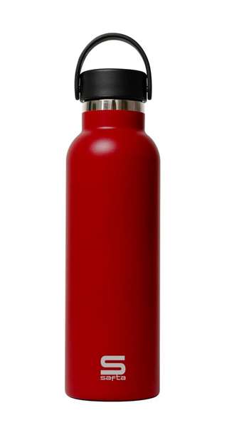 Safta Gourde isotherme à revêtement extérieur en caoutchouc, capacité 600 ml, couleur rouge, dimensions 25 x 7,3 x 7,3 cm