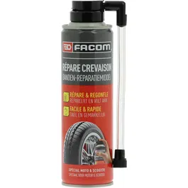 Facom Aérosol Réparateur de Crévasse pour Moto 250 ml - Pour Pneus avec ou sans Chambre à Air jusqu'à 190mm, Compatible Azote