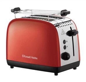 Russell Hobbs 26554-56 Toaster rouge Colours Plus - Toastage rapide 50%, fonction 'lever et voir', plateau à miettes amovible et chauffe-pain
