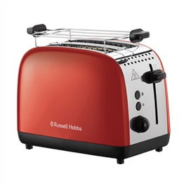 Russell Hobbs 26554-56 Toaster rouge Colours Plus - Toastage rapide 50%, fonction 'lever et voir', plateau à miettes amovible et chauffe-pain