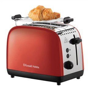 Russell Hobbs 26554-56 Toaster rouge Colours Plus - Toastage rapide 50%, fonction 'lever et voir', plateau à miettes amovible et chauffe-pain