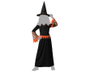 Disfraz Infantil - Déguisement d'Halloween de Sorcière pour Fille, Robe Longue Orange et Noir avec Chapeau, Taille 7-9 Ans