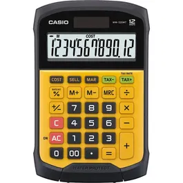 Casio WM-320MT-W-EC Calculatrice de bureau solaire, écran LCD 12 chiffres, clavier détachable et lavable, double alimentation, noir et jaune