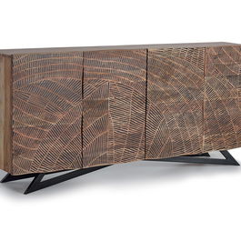 GINER Y COLOMER - Buffet 4 portes en acacia massif avec pattes en métal - Finition naturelle patinée - Dimensions : 200 x 90 x 40 cm