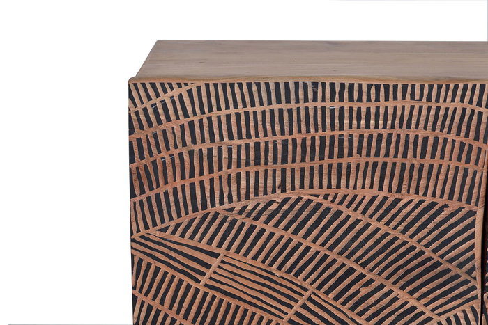 GINER Y COLOMER - Buffet 4 portes en acacia massif avec pattes en métal - Finition naturelle patinée - Dimensions : 200 x 90 x 40 cm