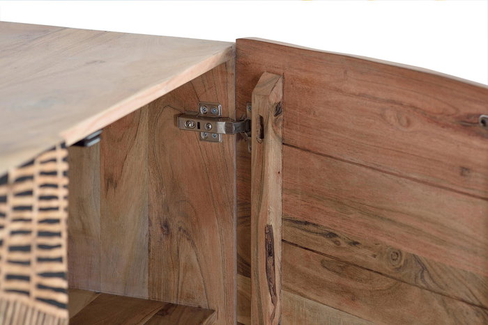 GINER Y COLOMER - Buffet 4 portes en acacia massif avec pattes en métal - Finition naturelle patinée - Dimensions : 200 x 90 x 40 cm