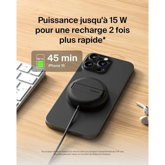 Belkin Pad de recharge sans fil 15W USB-C noir - Recharge rapide et design minimaliste
