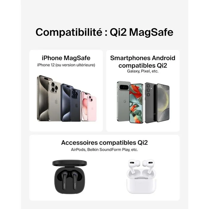 Belkin Pad de recharge sans fil 15W USB-C noir - Recharge rapide et design minimaliste