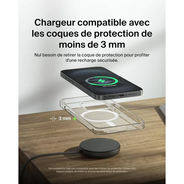 Belkin Pad de recharge sans fil 15W USB-C noir - Recharge rapide et design minimaliste