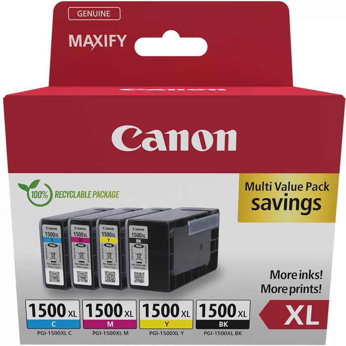 Canon PGI-1500XL Multipack Cartouches d'encre Noir Cyan Magenta Jaune pour MAXIFY MB2050 MB2150 MB2155 MB2350 MB2750 MB2755 Canon PGI-1500XL Multipack Cartouches d'encre Noir Cyan Magenta Jaune pour MAXIFY MB2050 MB2150 MB2155 MB2350 MB2750 MB2755