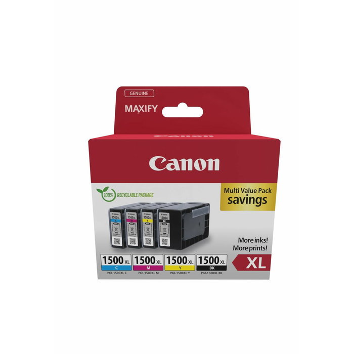 Canon PGI-1500XL - Multipack de 4 cartouches d'encre XL Noir, Cyan, Magenta, Jaune - Haut rendement pour imprimantes MAXIFY MB2050, MB2350, MB2150, MB2155, MB2750, MB2755 Canon PGI-1500XL - Multipack de 4 cartouches d'encre XL Noir, Cyan, Magenta, Jaune - Haut rendement pour imprimantes MAXIFY MB2050, MB2350, MB2150, MB2155, MB2750, MB2755