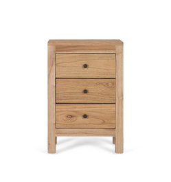 GINER Y COLOMER Table de Chevet en Bois Massif de Mindi avec 3 Tiroirs - Finition Naturelle - Dimensions : 36 x 14 x H cm (frontis)