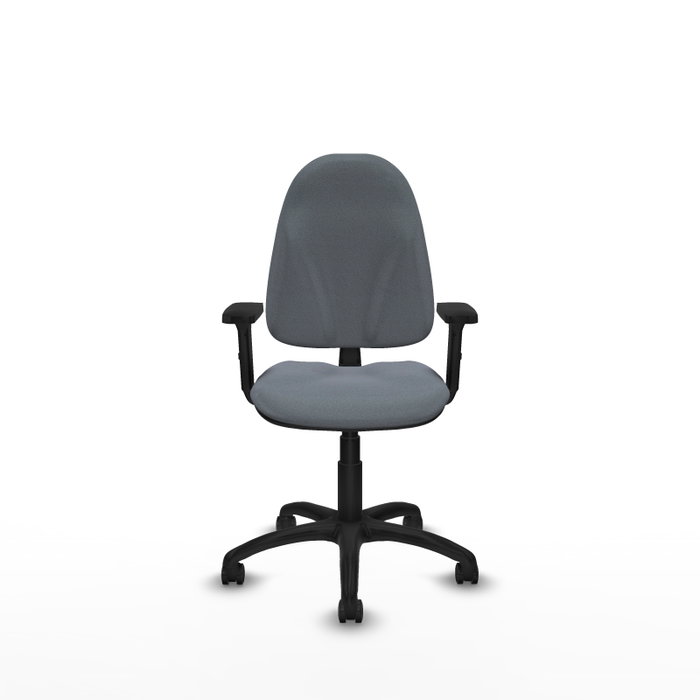 Chaise de bureau Algarra avec mécanisme de contact permanent de base, recouverte de tissu gris. Équipée d'une base en polyamide noir, d'accoudoirs 2D et de roulettes pour parquet Chaise de bureau Algarra avec mécanisme de contact permanent de base, recouverte de tissu gris. Équipée d'une base en polyamide noir, d'accoudoirs 2D et de roulettes pour parquet