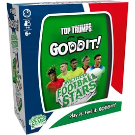 Winning Moves GODDIT - Top Trumps World Football Stars - Jeu de Cartes Énigmes Dynamiques - Boîte Métallique - 55 Défis Football - 1 à 6 Joueurs - Dès 6 Ans