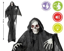 Geekper - Monje Esquelette Décoratif Suspendu Noir XL avec Lumière et Son, 240 cm, pour Halloween et Décoration Thématique